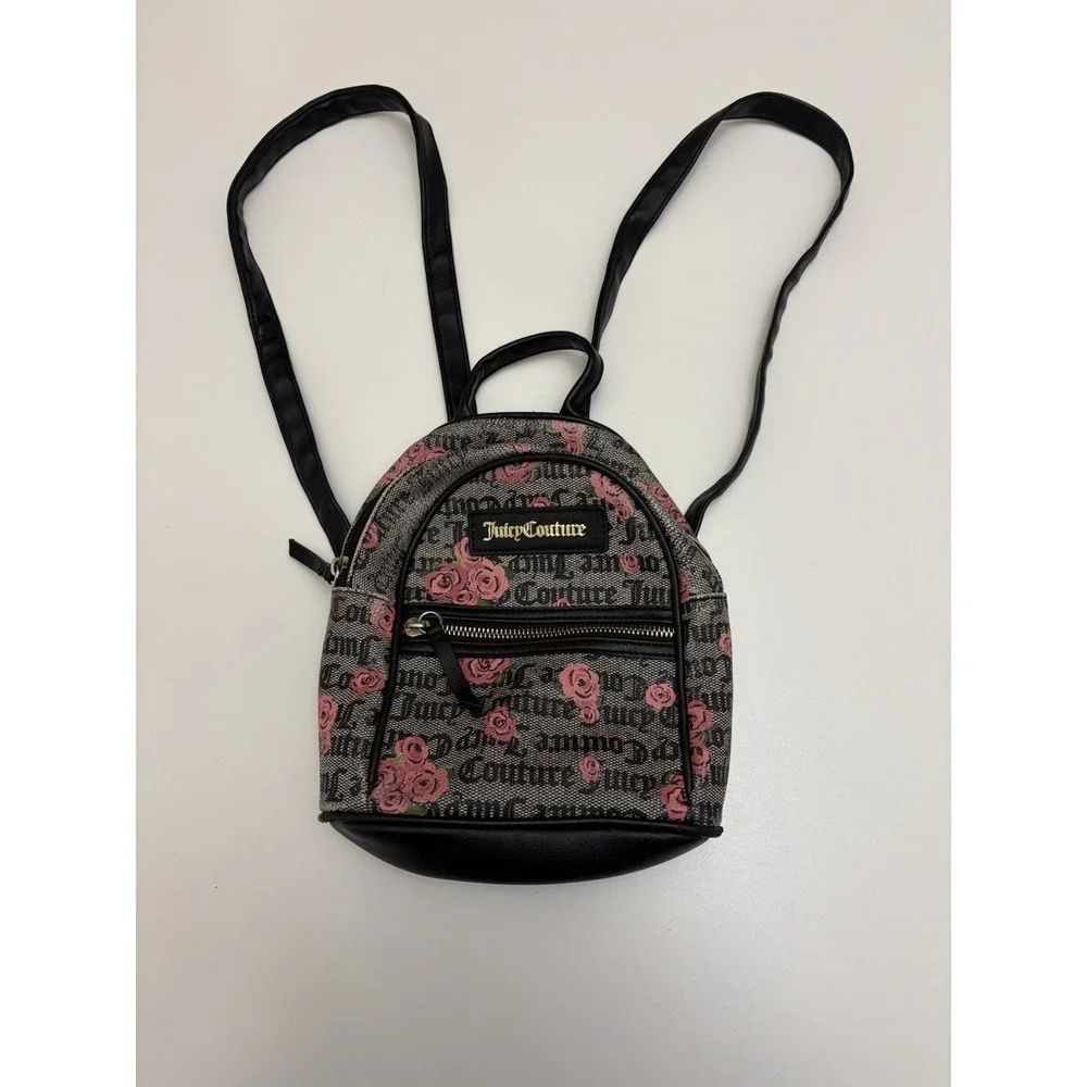 Y2K Juicy Corture Rose Logo Mini Backpack Black Pink Gold